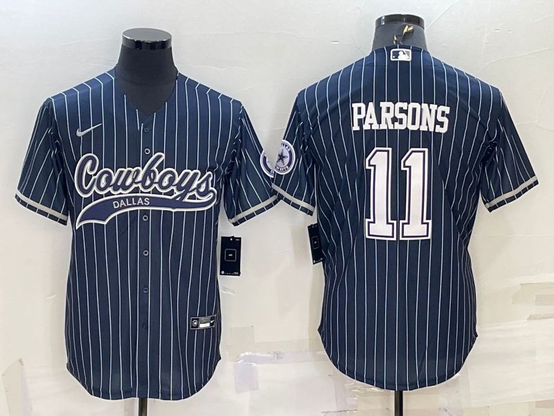 Men Dallas Cowboys 11 Parsons Blue stripe 2022 Nike Co branded NFL Jersey